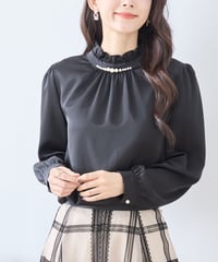 neck gather pearl tops