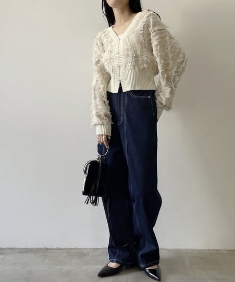mix fringe knit cardigan