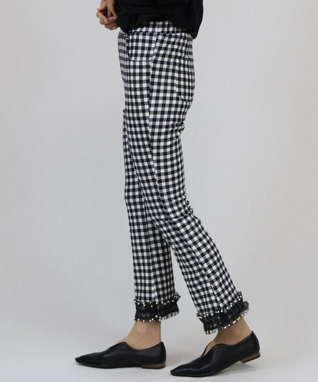 gingham check stretch pants