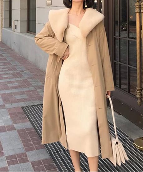 knit V neck one-piece