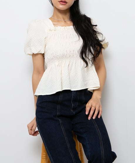 back ribbon puff sleeve blouse