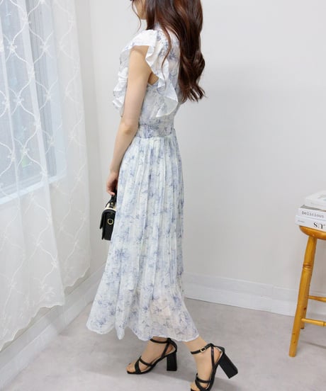 chiffon floral pleated one-piece