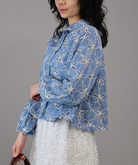 denim sequins flower jacket