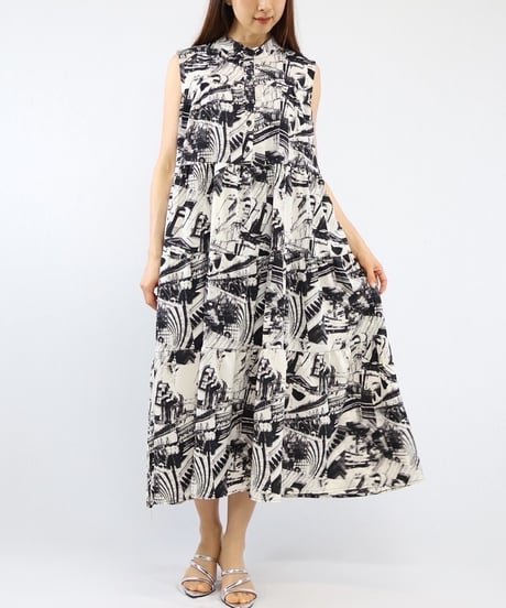 henry neck print one-piece