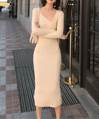 knit V neck one-piece