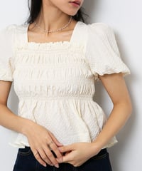 back ribbon puff sleeve blouse