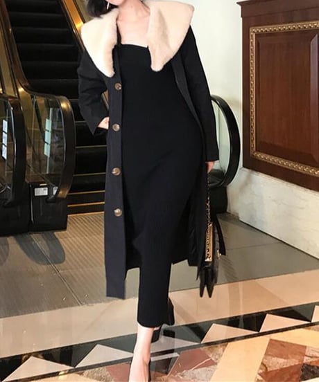 knit V neck one-piece