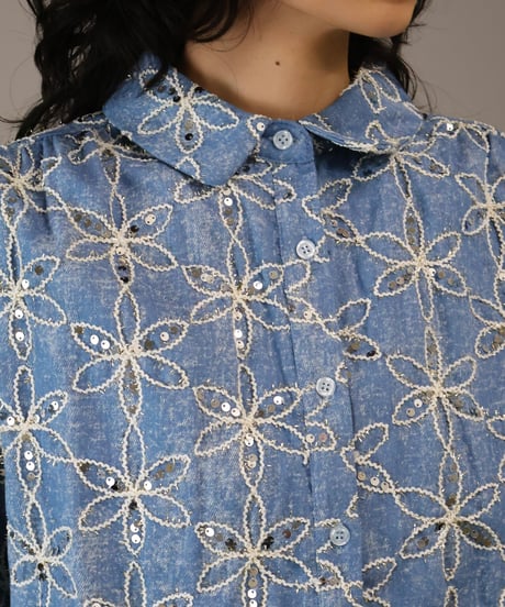 denim sequins flower jacket