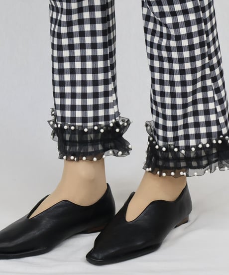 gingham check stretch pants