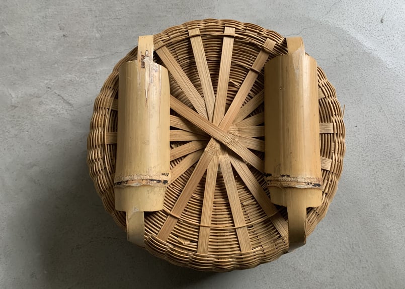 ヴィンテージ アンティーク昭和レトロ蓋付き竹籠竹籠バスケット