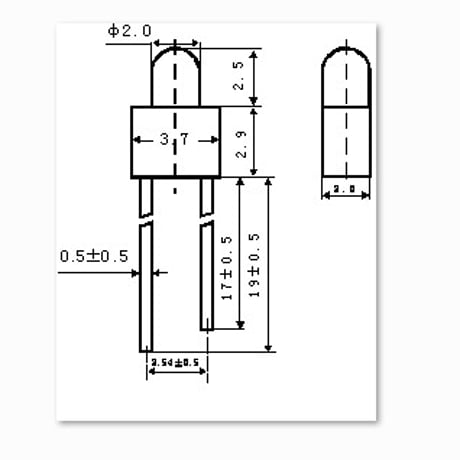 凸型ＬＥＤ　白色　先端直径２ｍｍ　先端長２．５ｍｍ　１０個
