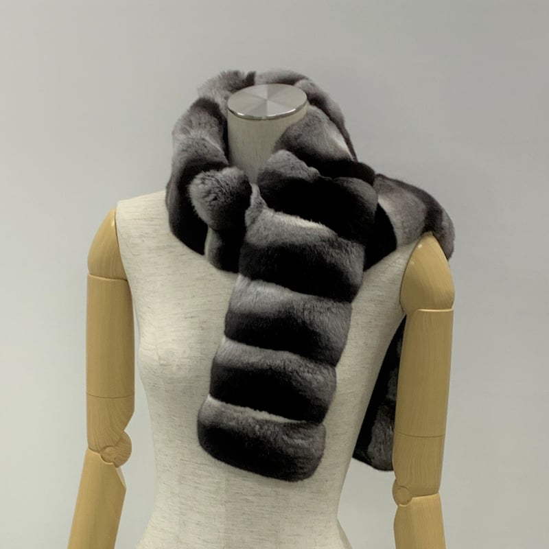 チンチラロングマフラー CM-9 123×9 ⑤ ブラックベルベット