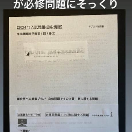 【早割】2027年版　 田園調布学園中等部 合格算数プリント　★2024年、2026年入試的中！　【PDF閲覧パスワード】 078d