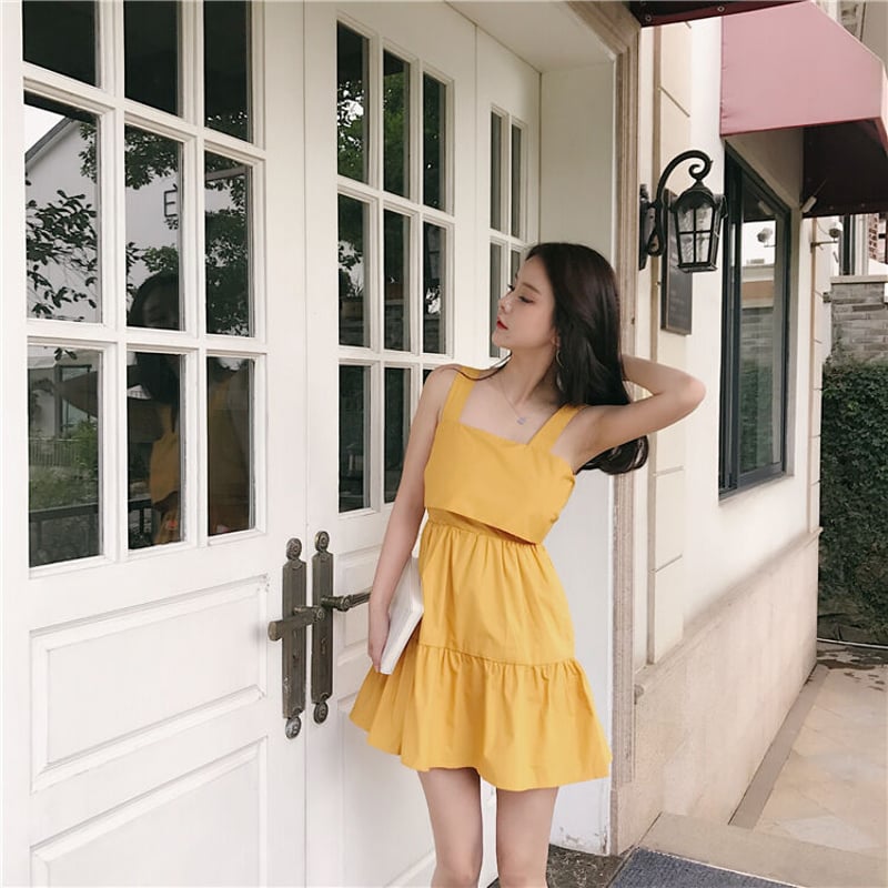 夏 大きめバックリボンミニドレス フレアスカート リゾート 海外旅行  