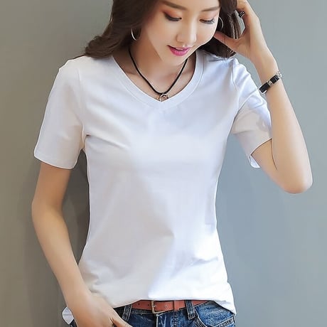 夏 レディース Tシャツ 半袖 Vネック シンプル 無地 合わせやすい 女性 新作 ゆったり 体型カバー きれいめ 綿 韓国 大きいサイズ tr0002