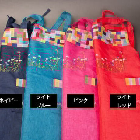 韓国伝統刺繡の麻エプロン９Color