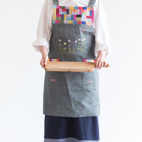 韓国伝統刺繡の麻エプロン９Color