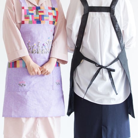 韓国伝統刺繡の麻エプロン９Color