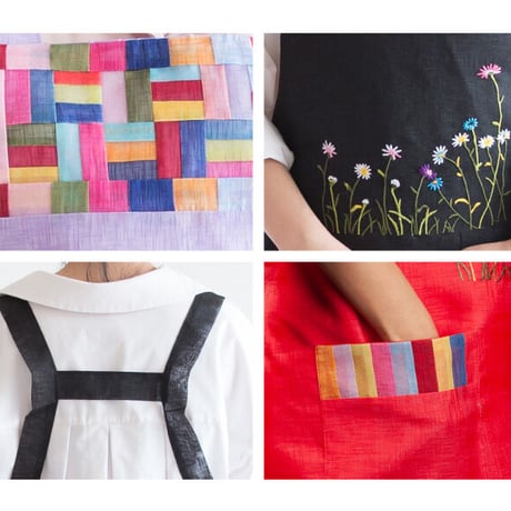 韓国伝統刺繡の麻エプロン９Color