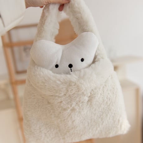 「ハンドメイド」フワフワフェイクファートートバッグ