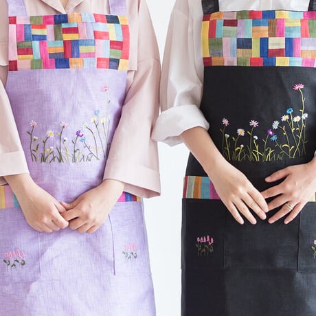 韓国伝統刺繡の麻エプロン９Color