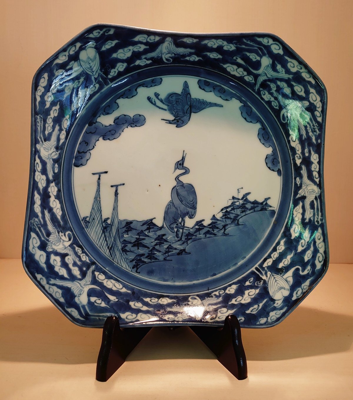 古伊万里 染付鷺紋八角皿 | SunmoonCafe