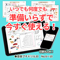 楽器の種類や楽典がまとめて身に付く！基礎ドリルセット【音楽プチドリル30 No.6~10セット】