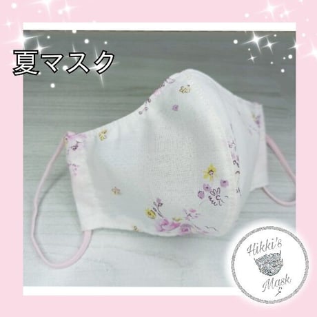 3D立体マスク ホワイト　桃桜花柄