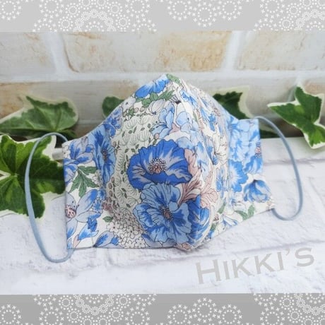 3D立体マスク  ブルーピンク花柄