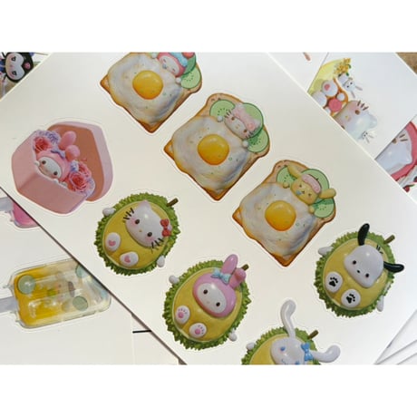 ６４枚　３Dサンリオ×食べ物　防水ステッカー　シール