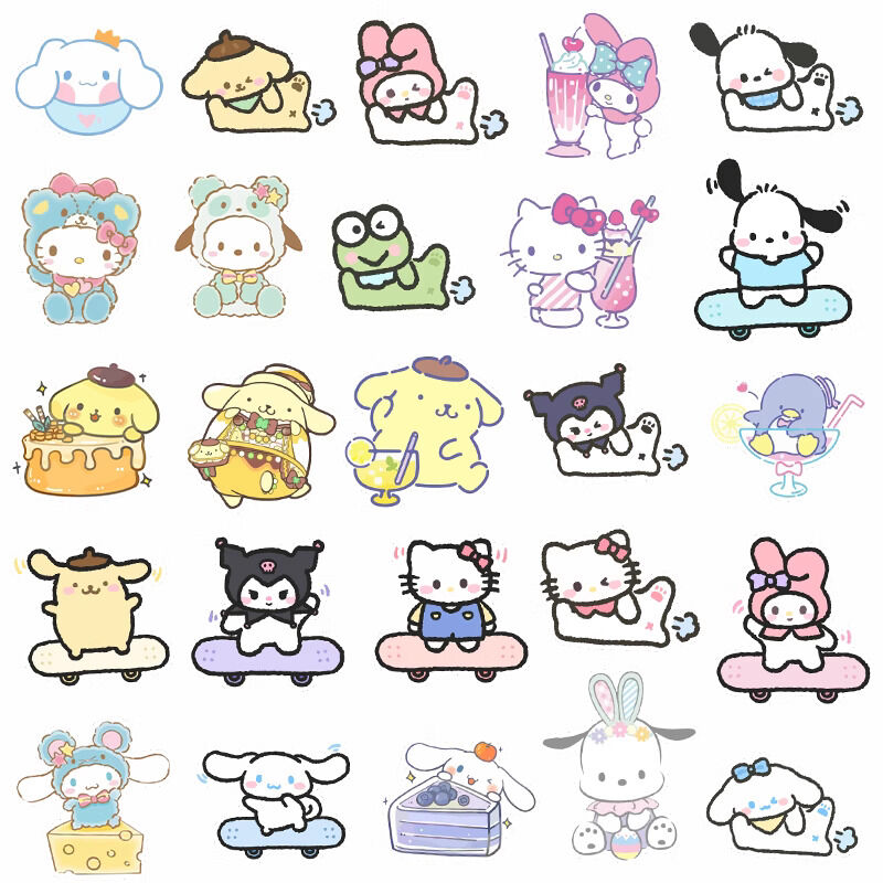 防水シール☆ポイントシール♡サンリオ♡500枚☆PVC加工☆在庫ラスト 54枚 らくがきサンリオキャラクターズA 防水ステッカー シール | aboo