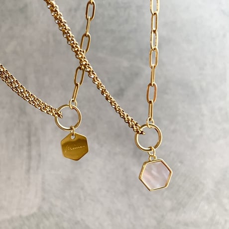 hexagon stainless chain necklace(シェルチャーム)
