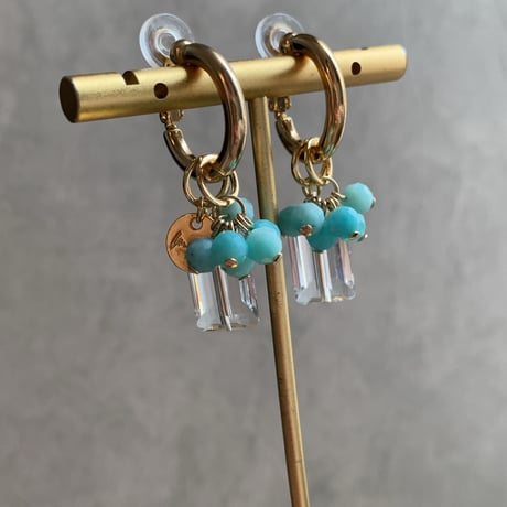 natural stone× rectangle glass charm(ブラック)