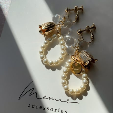 flower×pearl hoop(ゴールド)