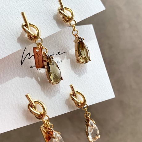 metal knot×glass charm pierce(サージカルステンレスピアスポスト)
