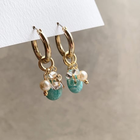 amazonite×pearl charm(ゴールド)