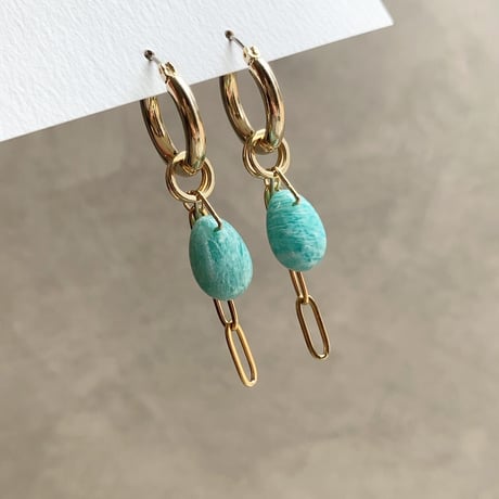 amazonite×pearl charm(ゴールド)