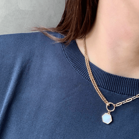 hexagon stainless chain necklace(シェルチャーム)