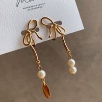 ribbon×pearl pierce(ゴールド)