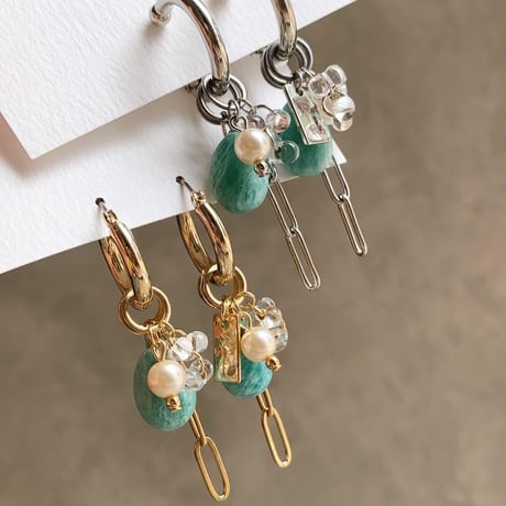 amazonite×pearl charm(ゴールド)
