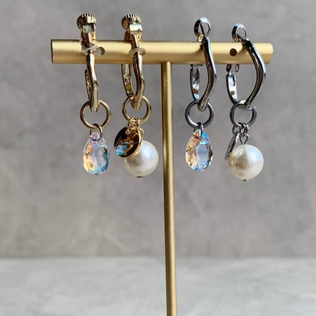 crystal glass&glass pearl(ゴールド)