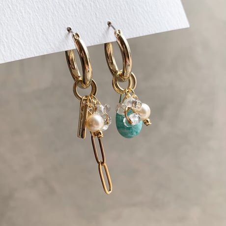 amazonite×pearl charm(ゴールド)