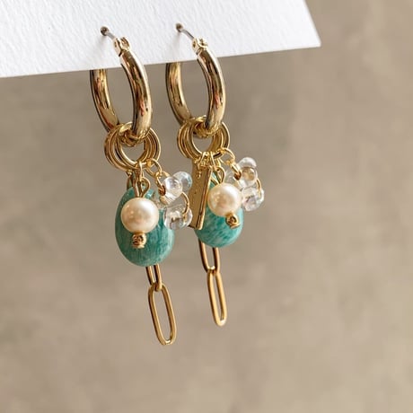 amazonite×pearl charm(ゴールド)