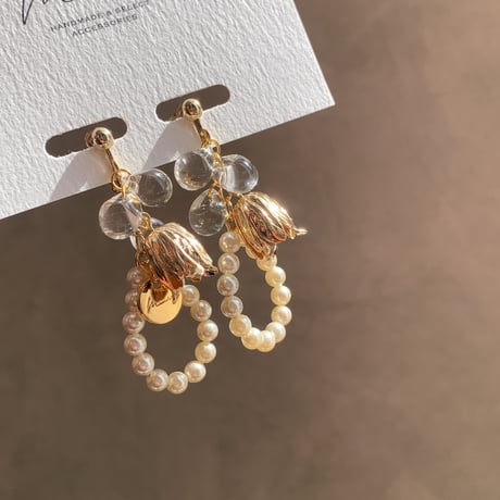 flower×pearl hoop(ゴールド)