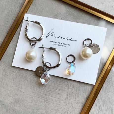 crystal glass&glass pearl(シルバー)