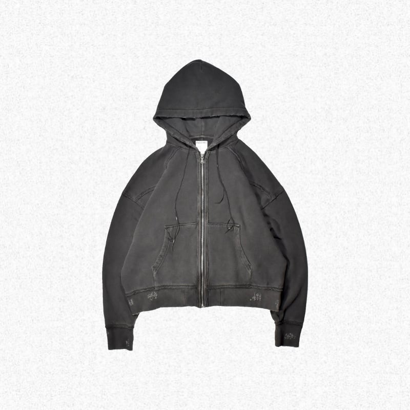 FACCIES] VINTAGE PROCESSING ZIPUP HOODIE - BLA