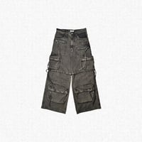 [FACCIES] MULTI-POCKET DENIM CARGO - BLACK