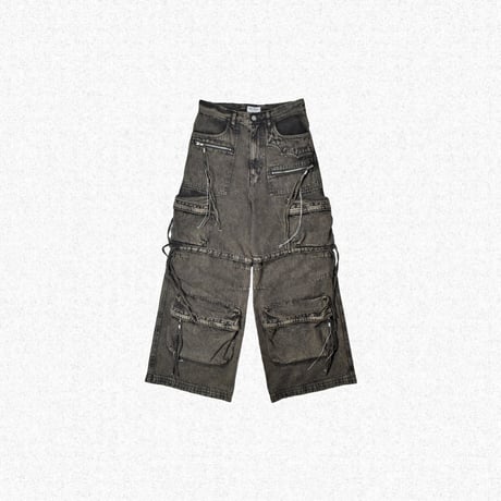 [FACCIES] MULTI-POCKET DENIM CARGO - BLACK