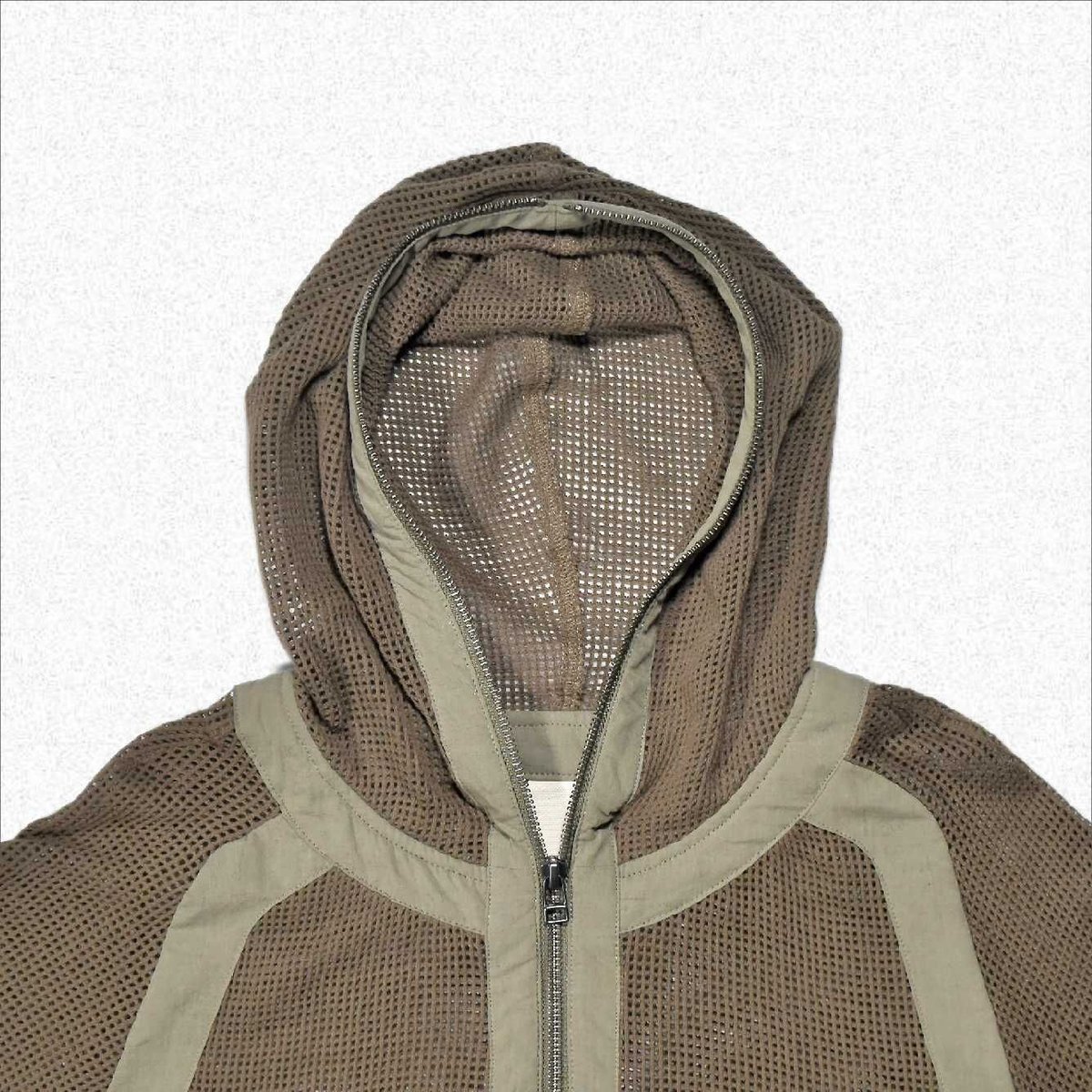 jian ye ジェンイェ / MESH HOODIE - khaki / メッシュフーディー