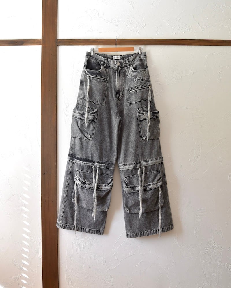 FACCIES] MULTI-POCKET DENIM CARGO PT - BLACK |